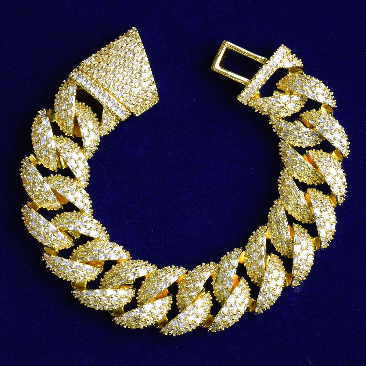 Bubble Letter Baguette Cuban Link Bracelet for Men 5A Cubic Zirconia Real Gold Plated Hip Hop Jewelry