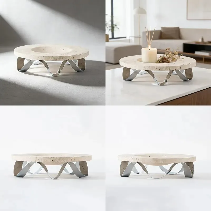 Yellow Travertine Stainless Steel Decorative Tray Desktop Storage Box for Home Office Organization