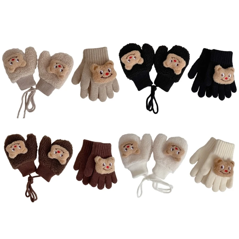 

2-5Y Cartoon Bear Baby Mittens Kids Winter Warm Fingerless/Full Finger Gloves