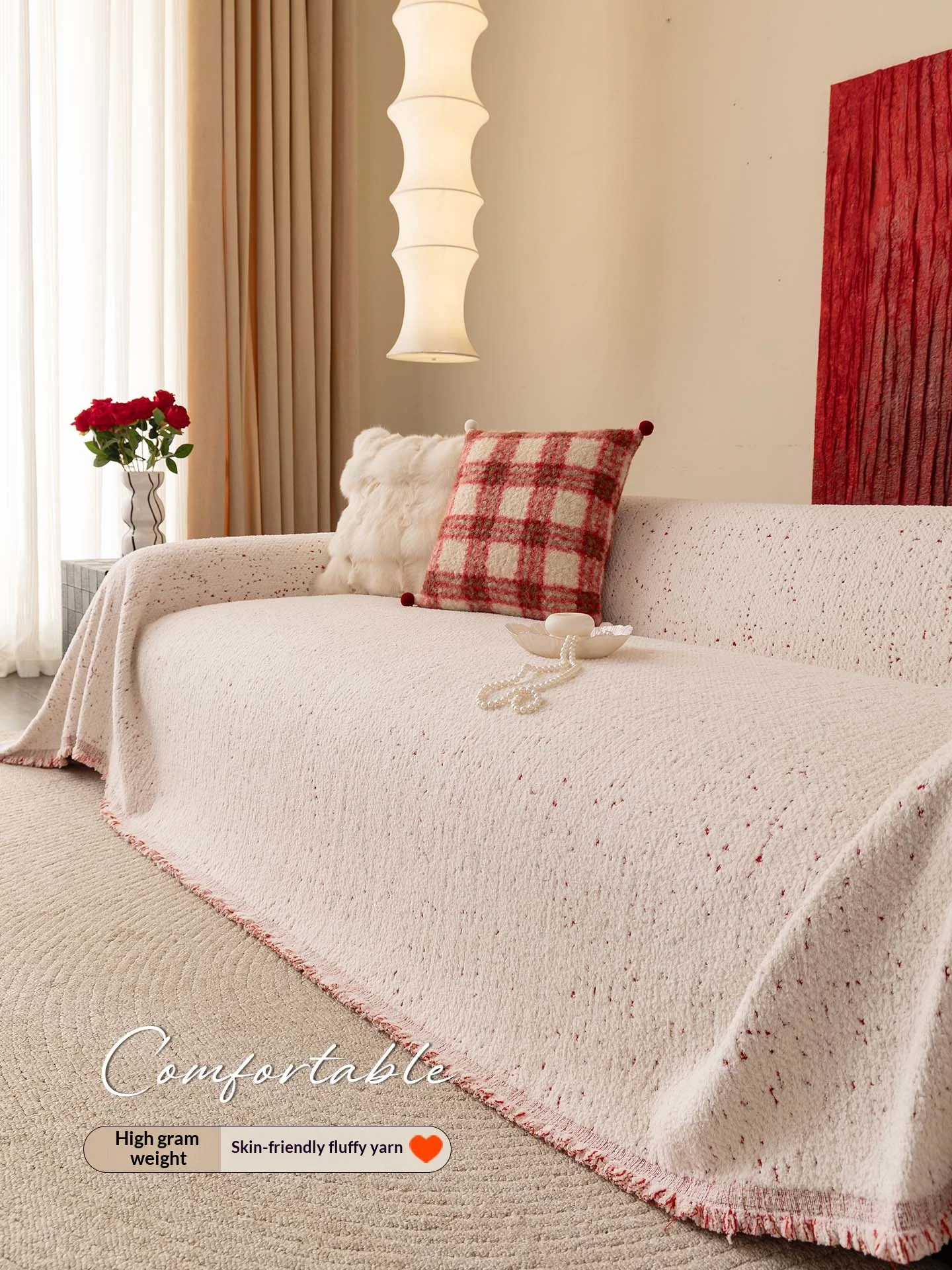 Home Sofa Cover With Tassel Living Room 3 Seater Red Furniture Covers Living Room Set Non Slip Sofa Towel Cotton Knitted Blanket