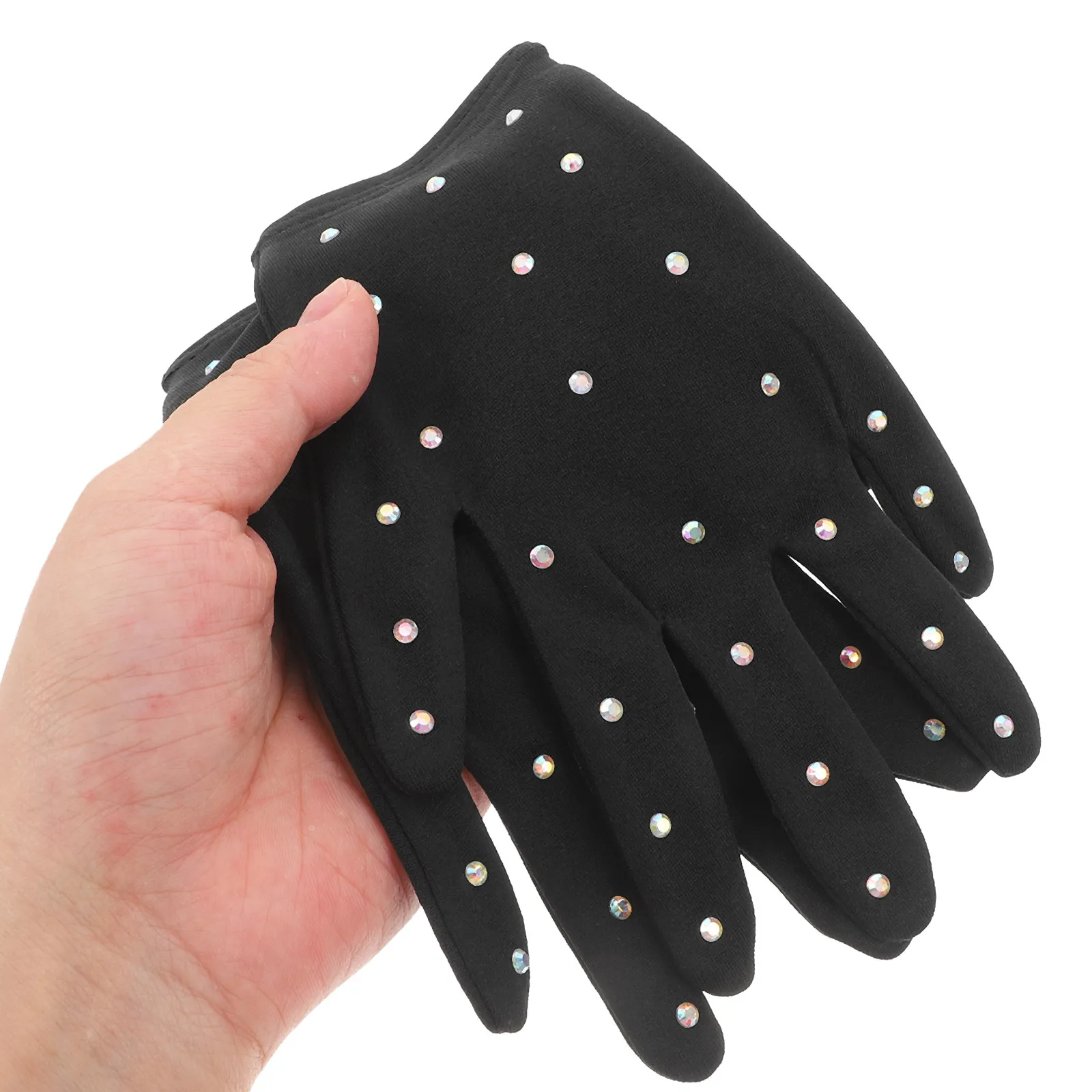 

1Pair Figure-Skating Performance Gloves Elastic Fiber Material Rhinestone Decor Breathable Flexible Fit for Skating Dance Party