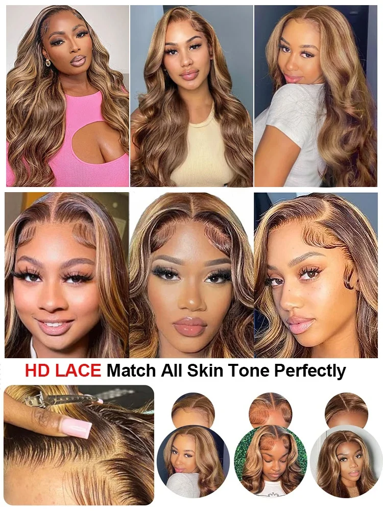 Perruque Lace Front Wig Body Wave Naturelle, Cheveux Humains, Couleur Blond Miel, 13x6, 40 Pouces, à Reflets, pour Femme