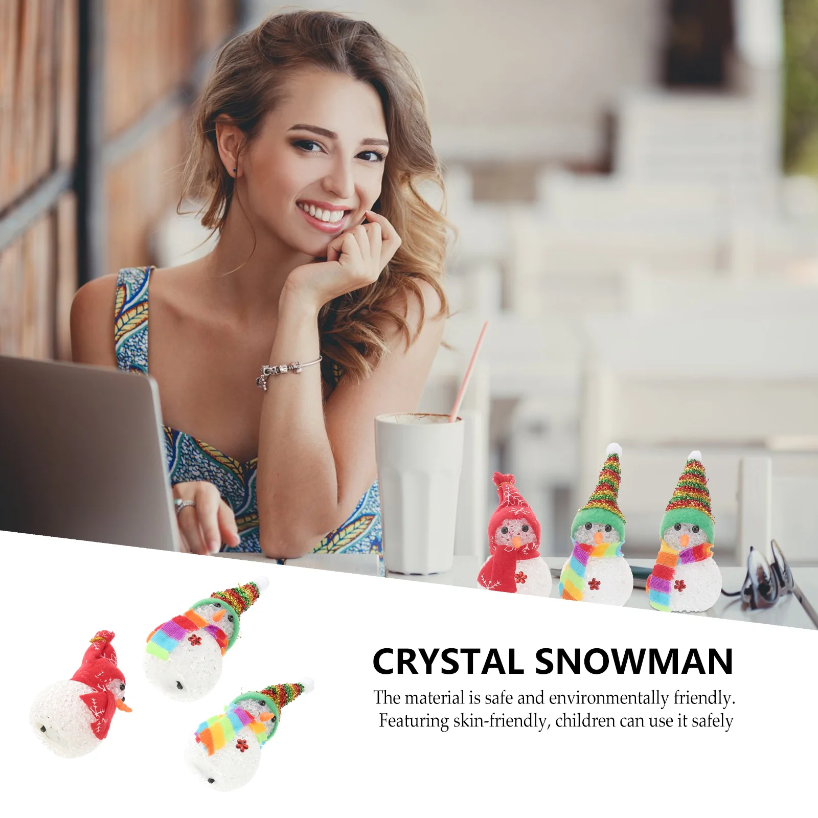 

3 pcs Luminous Snowman Adornments Christmas Decorations Bright Safe Material Kids Friendly Festive Atmosphere Lighted