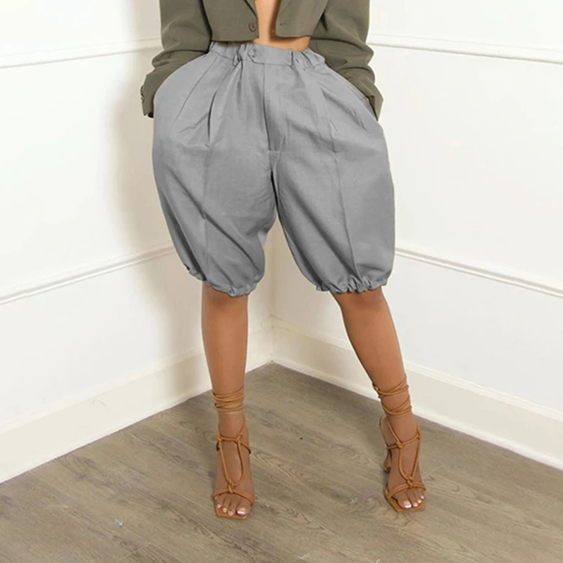 OMSJ Women's Commuting High Street Loose Fitting Pockets Bloomers Short Pants 2026 Summer Fashion Active Casual Lantern Trousers
