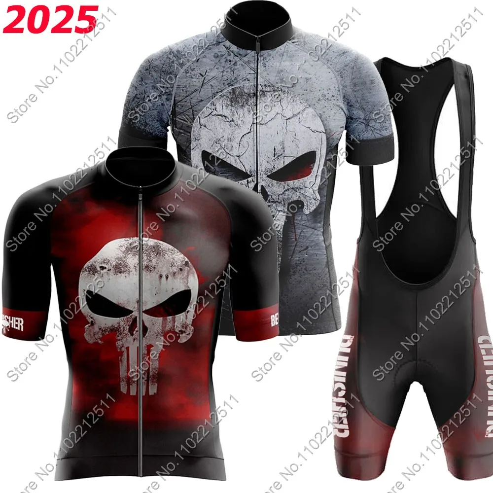 2025 Pupular Skull Cycling Jersey Set Short Sleeve Summer Clothing Mans Road Bike Shirts Suit Bicycle Bib Shorts MTB Riding