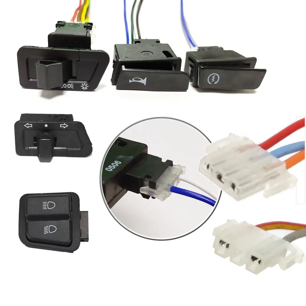 Motorcycle Horn Light Turn Signal High Low Beam Button Start Switch Connecters 2/3/4pin Plug for Electric Scooter ATV Moped