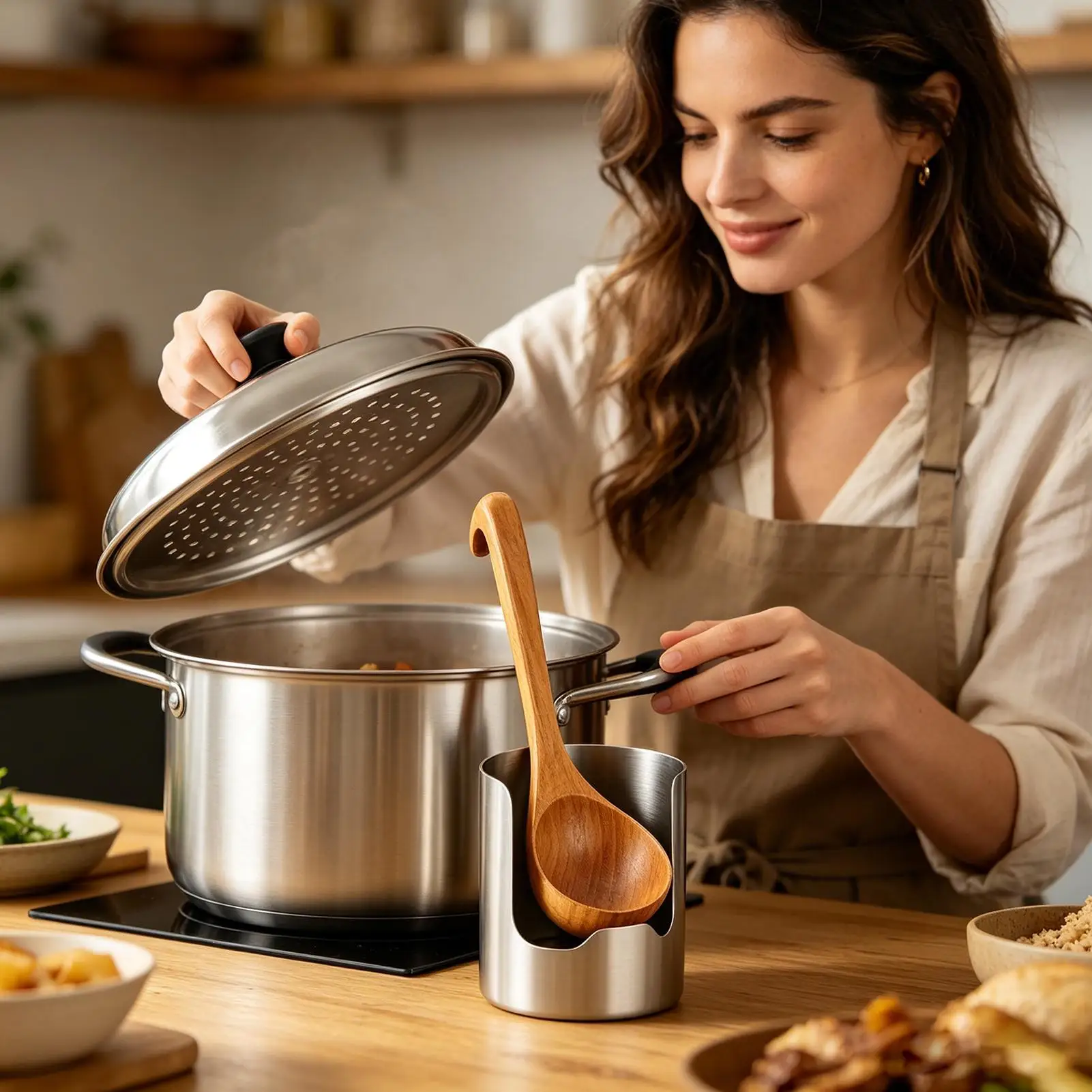 Stainless Steel Pot Lid Utensil Holder Multipurpose Kitchen Organizer Countertop Storage for Spoons Ladles Cutting Boards