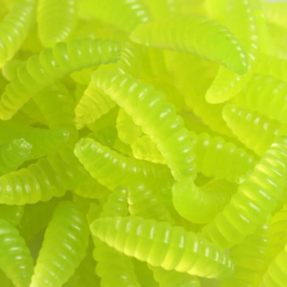 Maggot-señuelo de pesca suave, cebo Artificial de silicona, 50 piezas, 2cm, 0,3g, olor a gusanos, camarones brillantes, hielo, Invierno