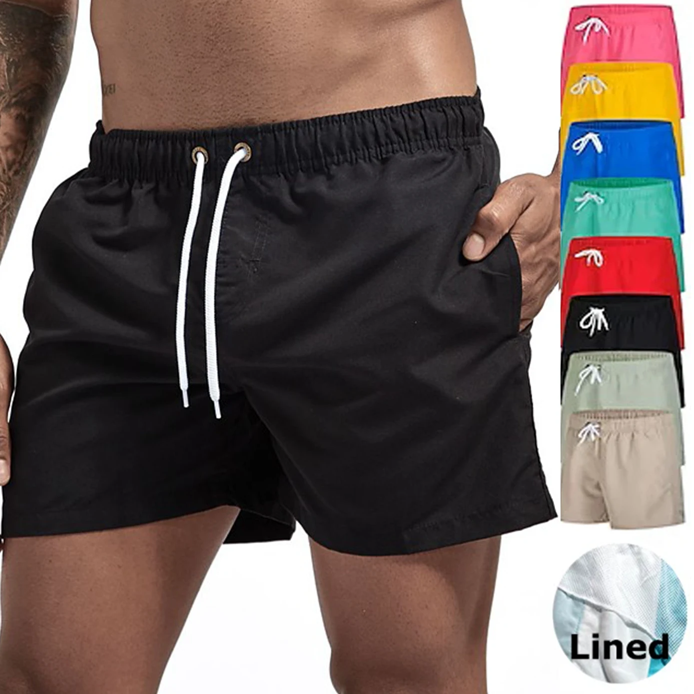 Men's Swim Shorts Swim Trunks Quick Dry Board Shorts Bathing Suit Breathable Drawstring With Pockets for Surfing Beach Summer