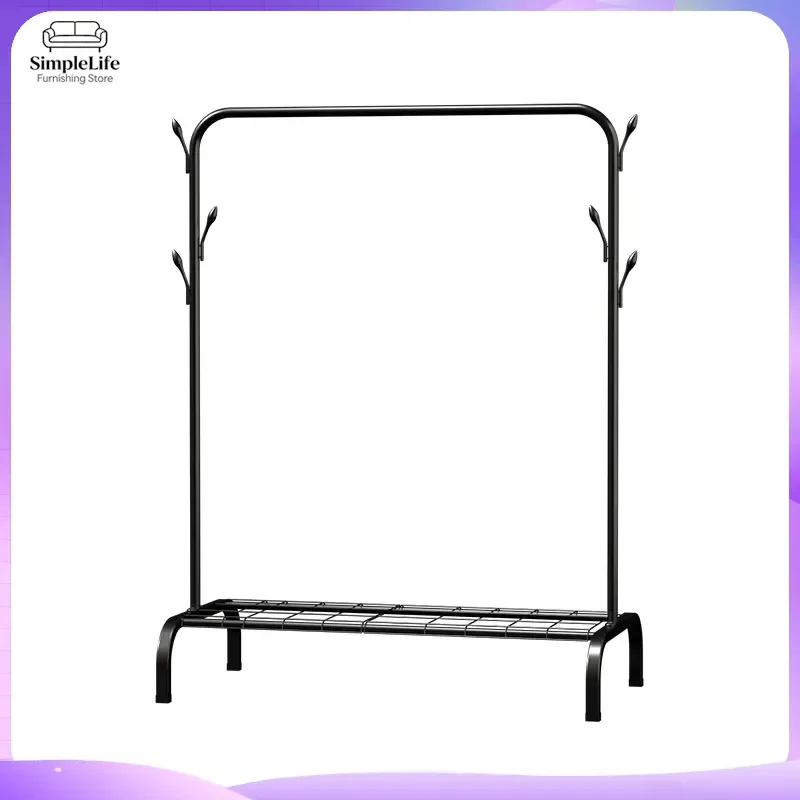 Stainless Steel Coat Rack Stand Free Standing Hall Tree with Shoe Storage Hat Hooks Luggage Hanger Modern Entryway Organizer