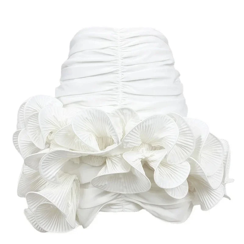 

Трехмерная юбка с цветочным принтом Женственная асимметричная плиссированная юбка на бедрах с высокой талией и рюшами