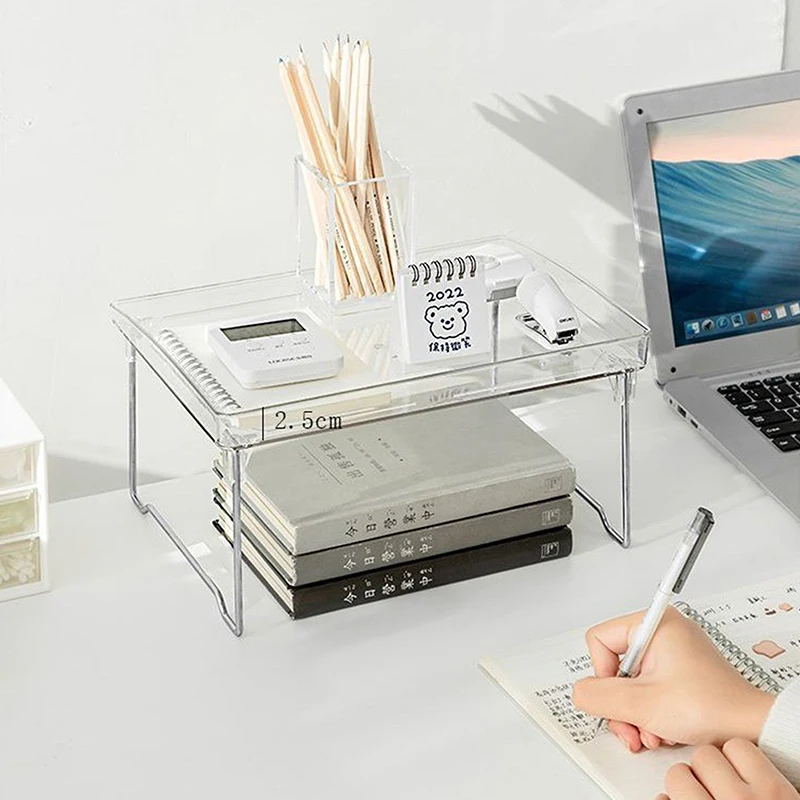 

Foldable Transparent Desktop Storage Rack Office Cosmetics Makeup Storage Box Stationery Storage Rack Desk Organizer