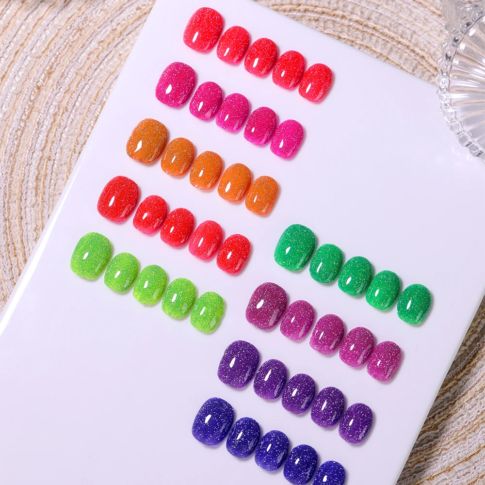 Vendeeni 9 Color Fluorescent Glitter Broken Diamond Gel Nail Polish Shiny UV Soak Off Gel Varnish Sparkling Nail Art Gel Lacquer