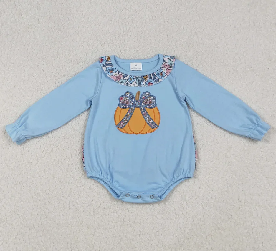 

NEW Arrive Baby Girls Rompers Embroidery Pumpkins romper Halloween Fall Toddler Girls Bubbles Rompers