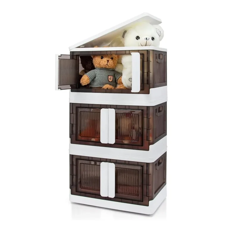 Stackable Collapsible Storage Bins with Lids and Wheels Closet Organizers Plastic Foldable Cabinets for Shoe Storage
