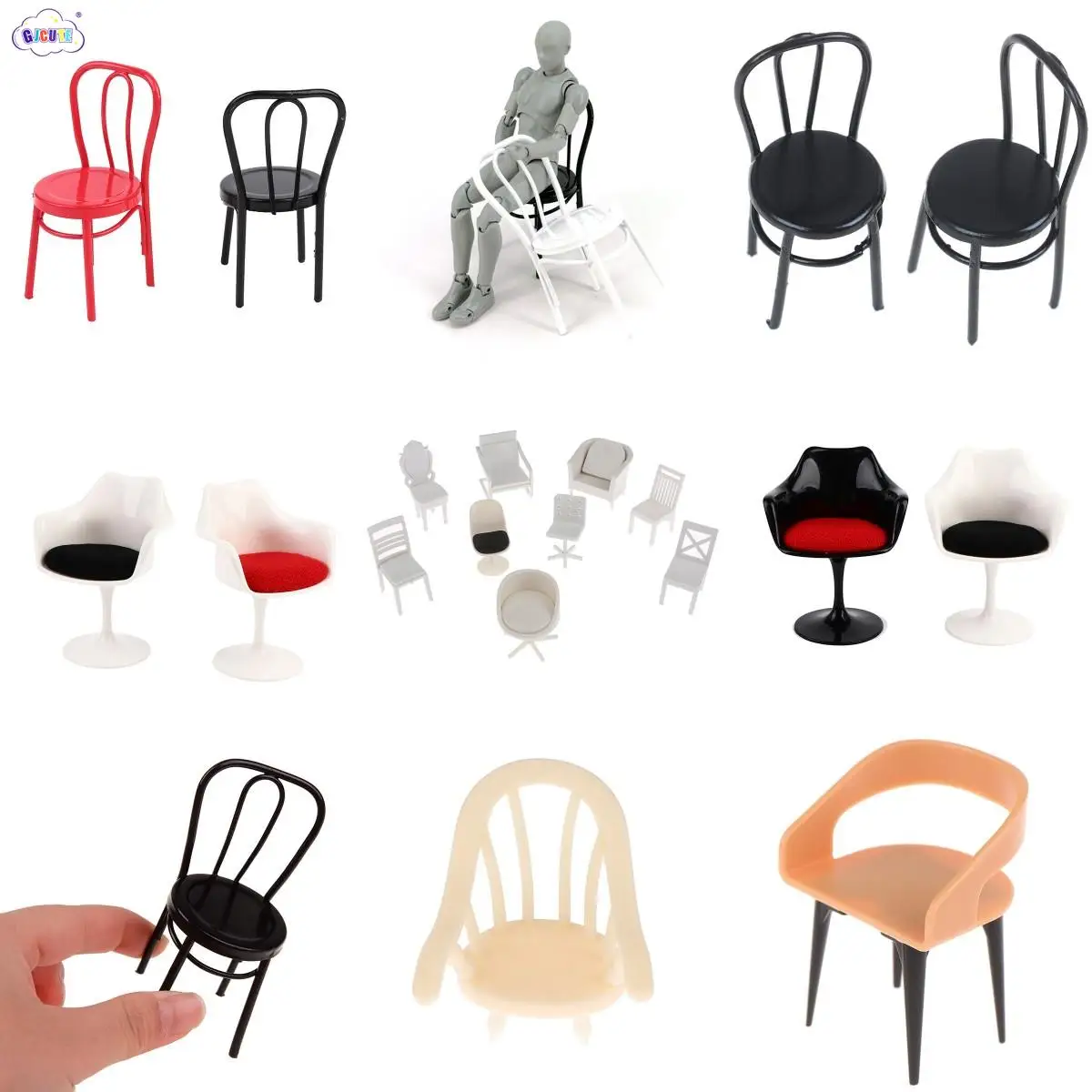 1/6 1/12 1/20 Doll House Mini Chair Model Dining Chair Backrest Chairs Dolls Play House Furniture Model Accessories