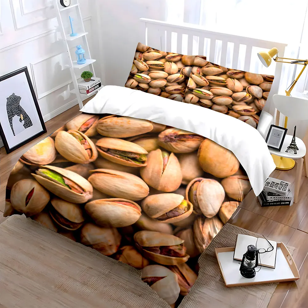Close-up of Pistachios Bedding Set for Kids Luxury Gift 3pcs Digital Print Comforter Set Soft Comfortable Breathable