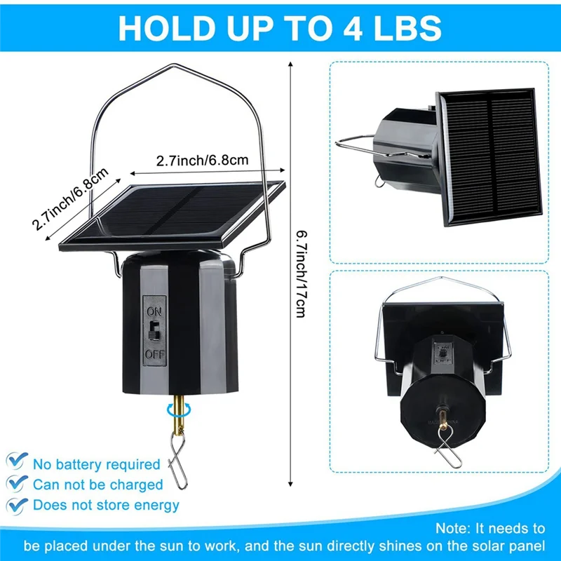 Imagem -02 - Solar Powered Wind Spinner Motor para Exibição Motor Giratório Suspenso Carrilhão Giratório Energia Solar Pcs