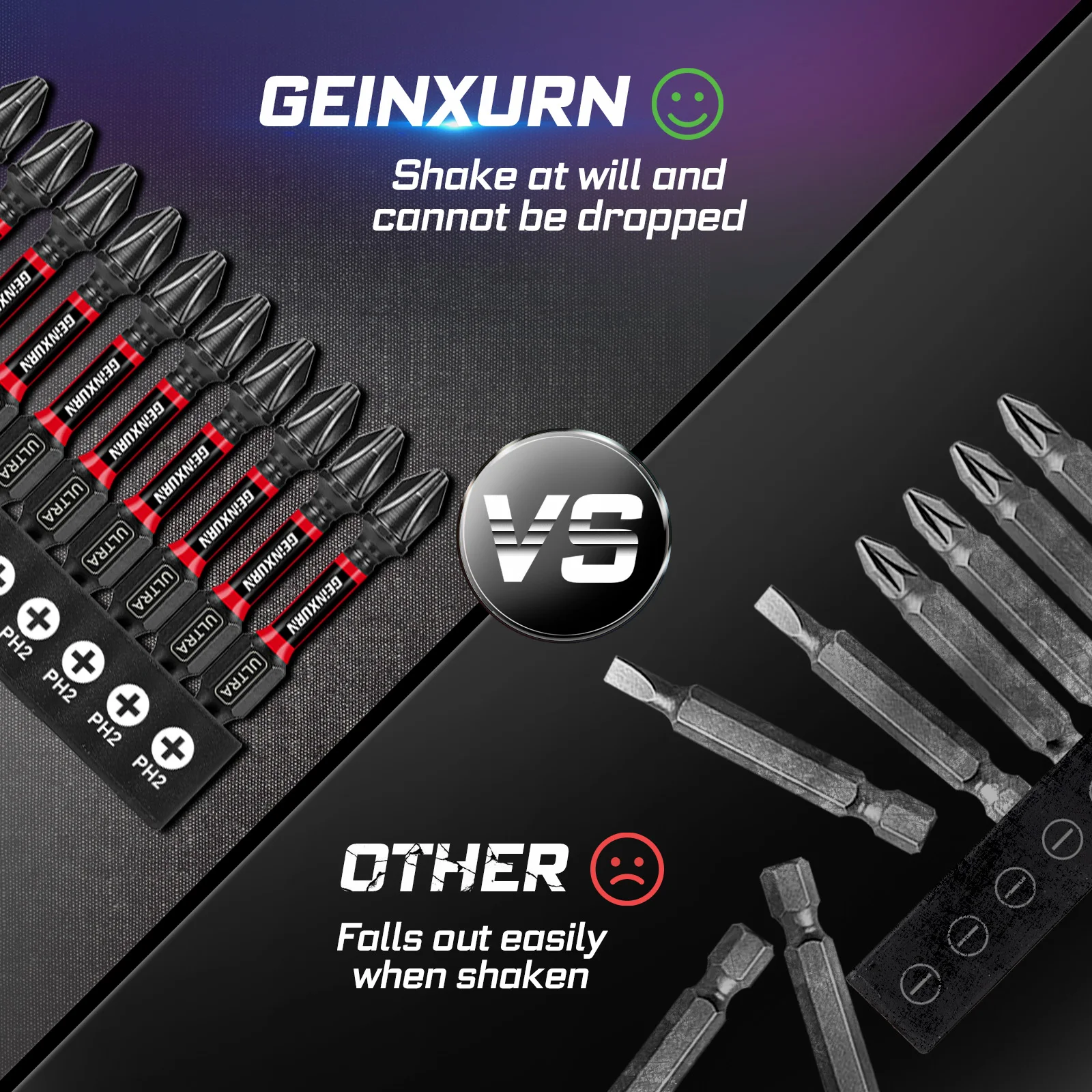 Geinxurn #2 Pozi  Screwdriver Bit Set,Impact Magnetic Alloy Steel Bit with Bit Holder and Storage Organizer