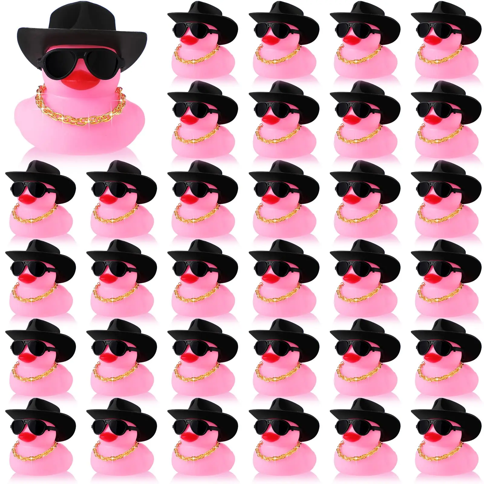 6/12/24 pcs Pink Cowboy Rubber Duck Mini Yellow Duckies Bath Toy Tiny Ducks Bathtub Toy with Cowboy Hat Paisley