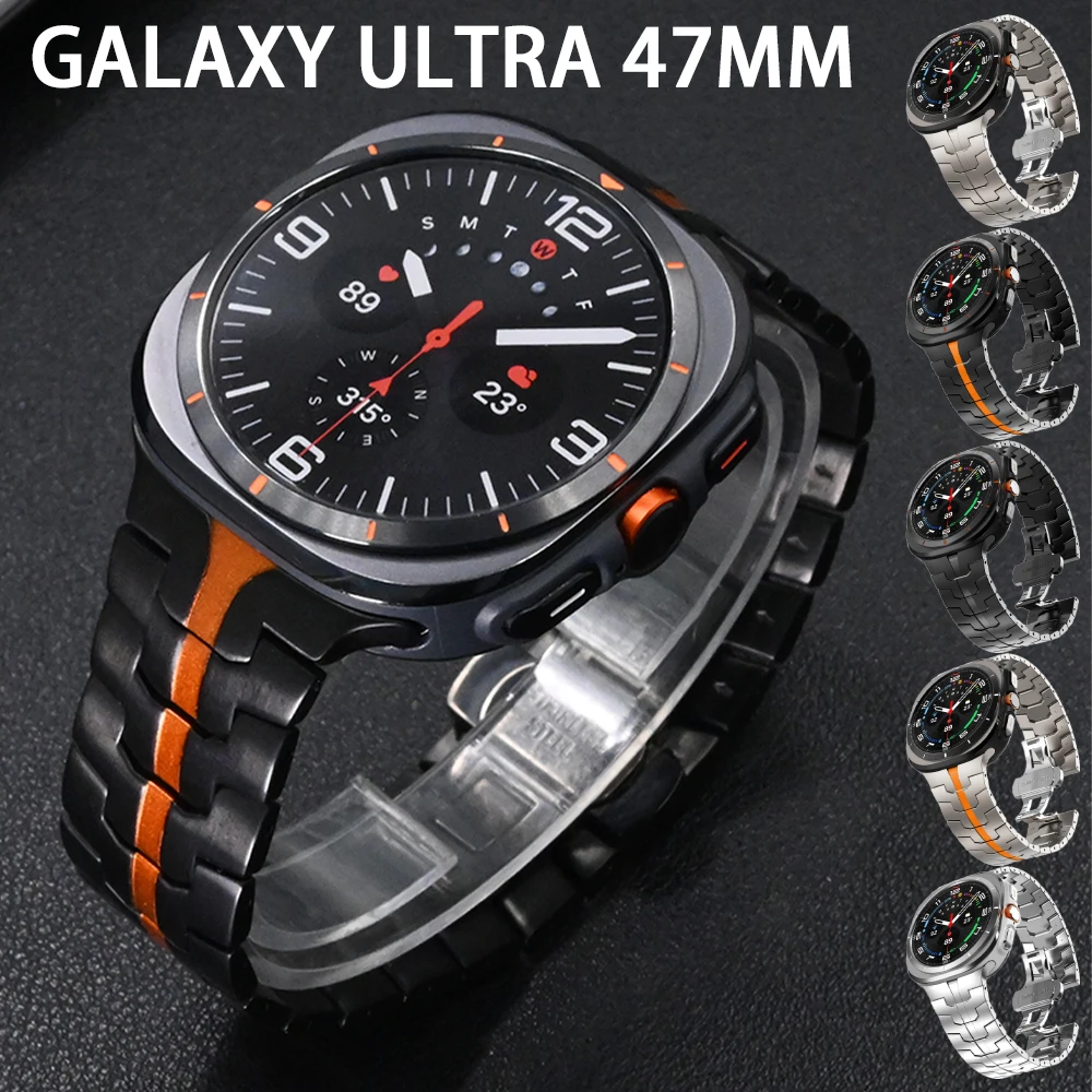 

Butterfly Clasp Stainless Steel Strap for Samsung Galaxy ULTRA Watch 47mm Band for GALAXY Ultra 47 Galaxy 47MM Men Loop Bracelet