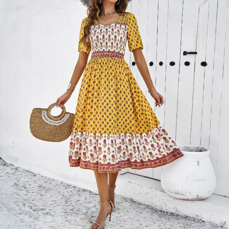 

Women's Dresses Literary Retro Temperament Commuting 2024 Spring/Summer New Vacation Casual Tribal Print A-line Dress for Women