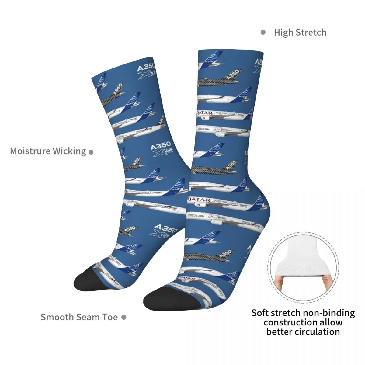 Airbus A350 Test Aircraft Fleet Illustration Socks Harajuku High Quality Stockings All Season Long Socks Accessories Man Woman