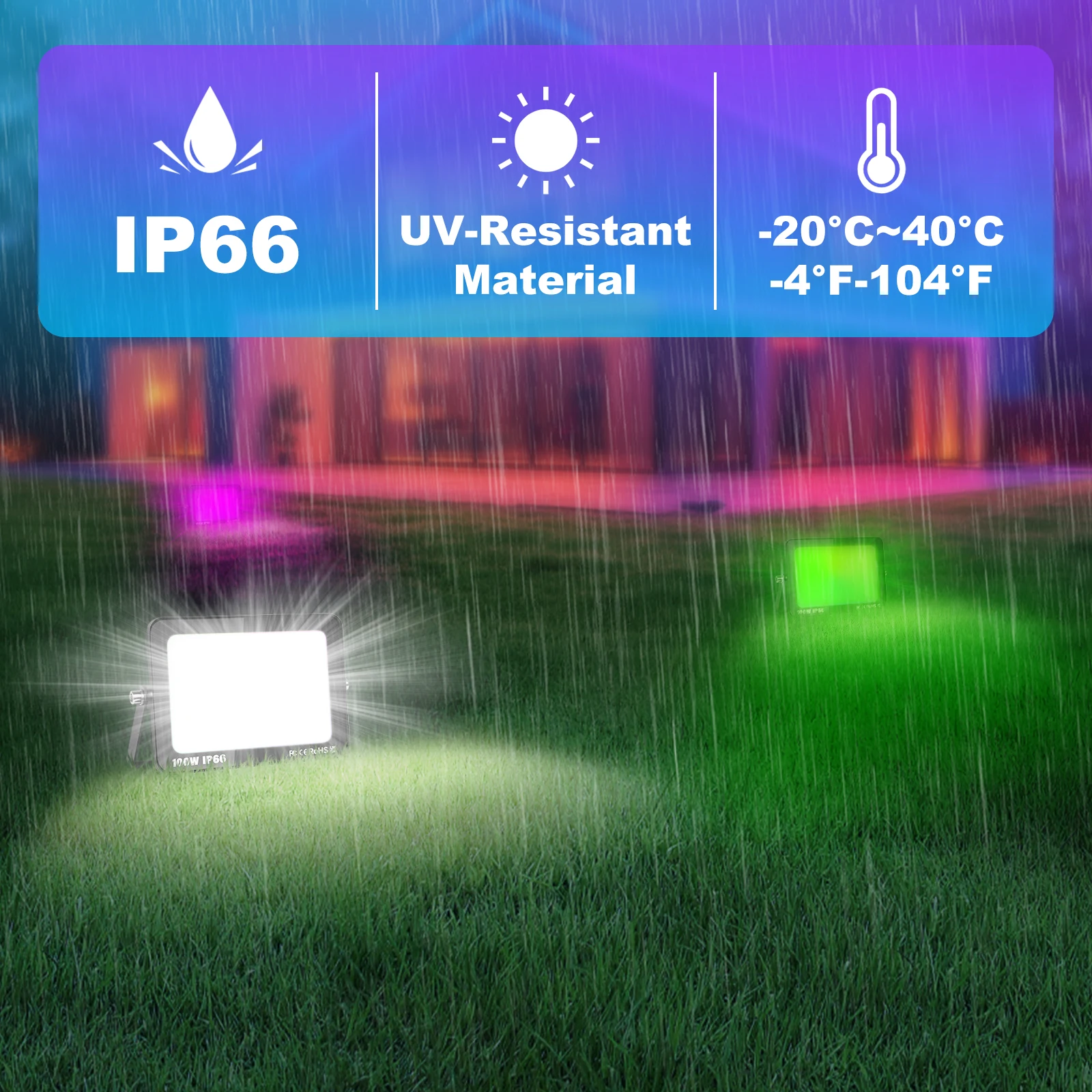 SKYWORLD APP RGB สมาร์ทฟลัดไลท์พร้อมปลั๊ก 16 ล้านสีปรับการเชื่อมต่อไร้สายสวนลานแสงกลางแจ้ง