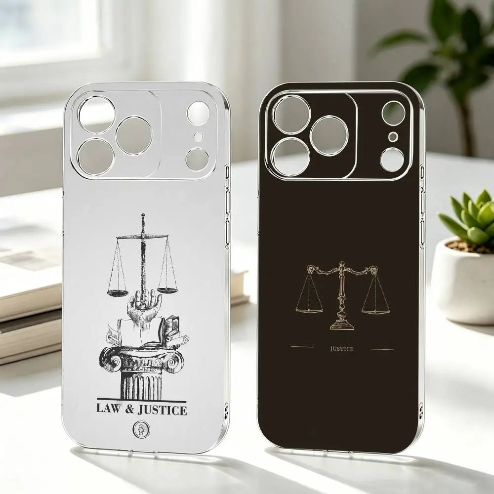 Coque de téléphone transparente en silicone souple pour iPhone 17 16 15 14 13 12 11 Mini Pro Max Plus - Thème : Droit, Avocat, Juge, Justice, Art