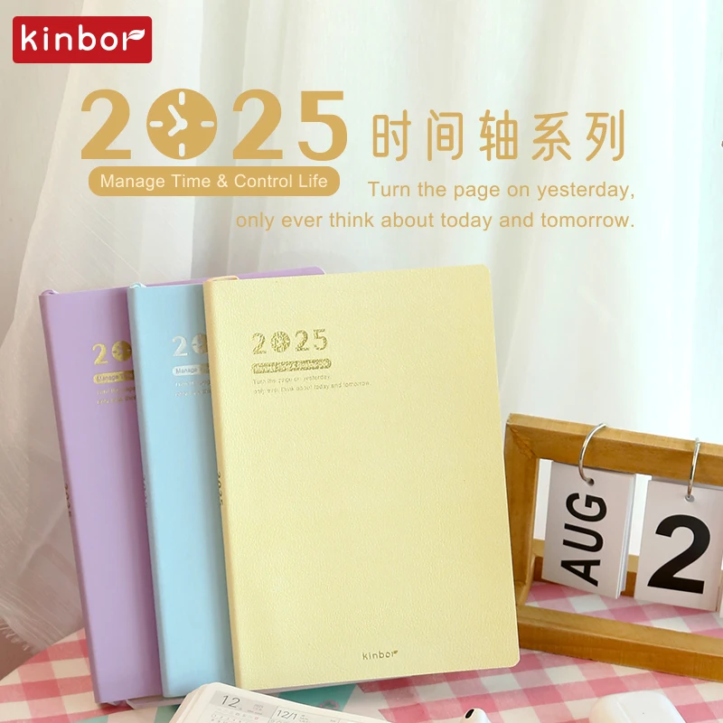 Kinbor 2025 Time Management Planner cuadernos A5 PU Schedule Book with Calendar Agenda Diary Monthly Weekly Plan Todo List Gifts