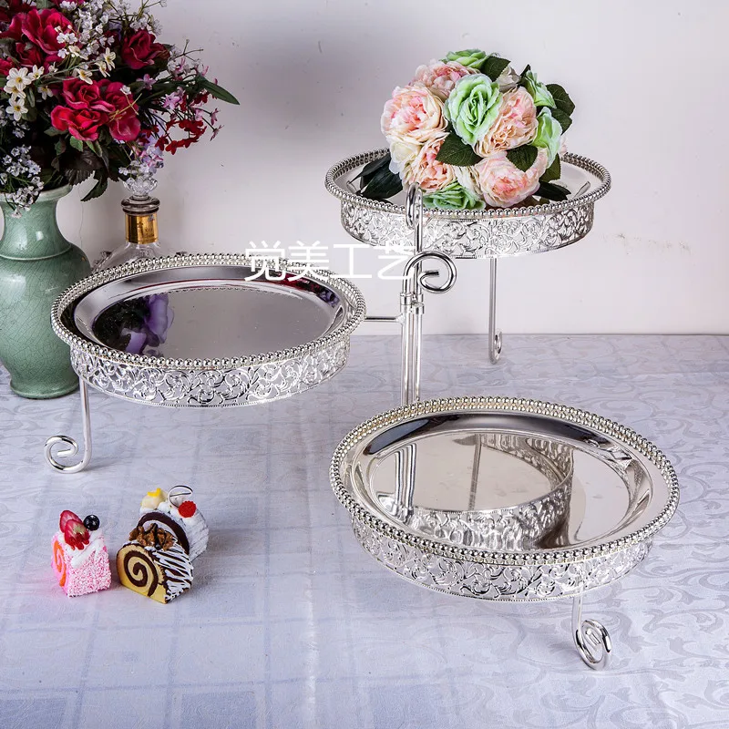 European luxury three-layer rotatable silver-plated KTV fruit plate, snack plate, cake rack, birthday wedding bar fruit plate