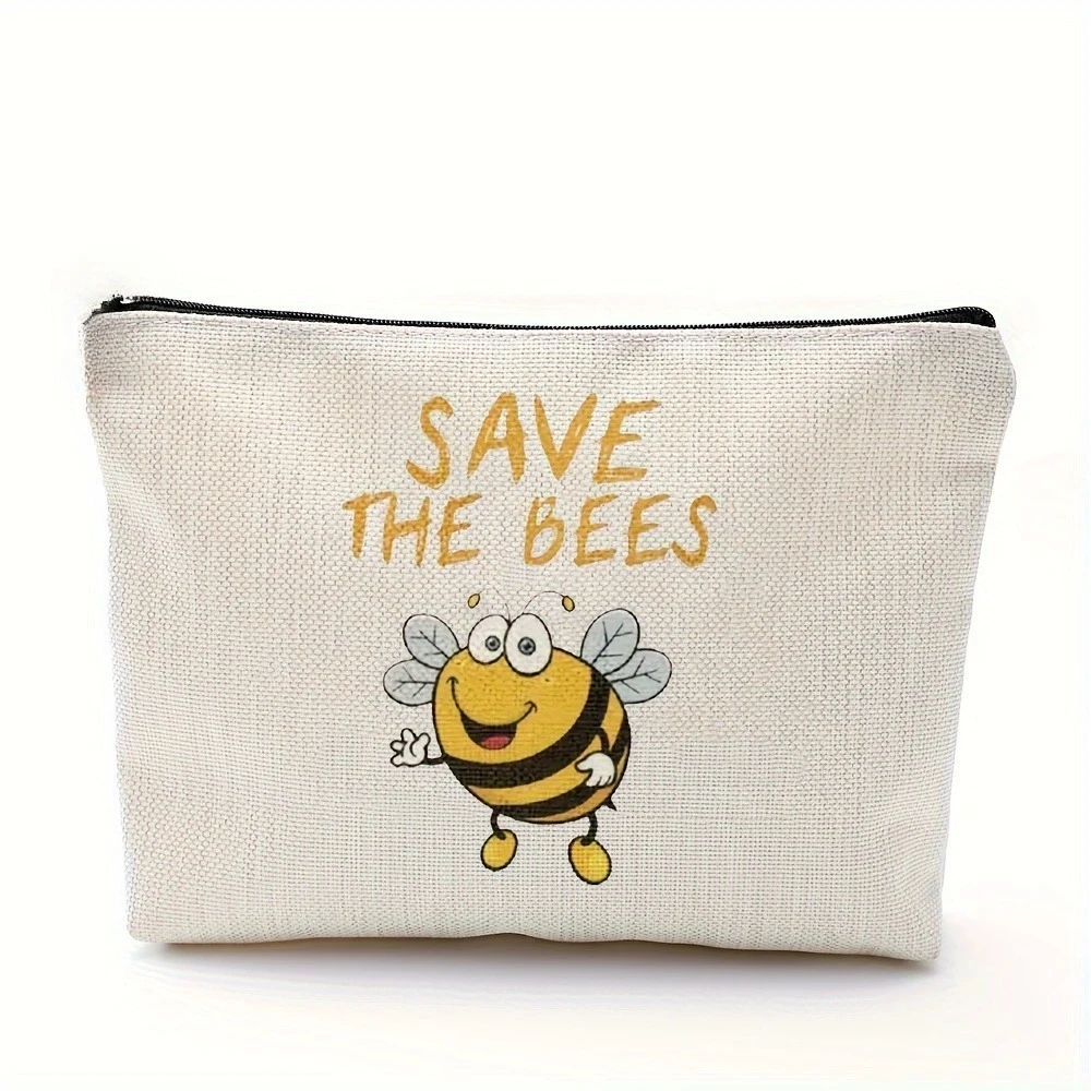 Adorable Bees Makeup Bag Women Gifts Zippered Pouch Foldable Cosmetic Pouch,Multi-Functional Christmas Camping Storage Bag