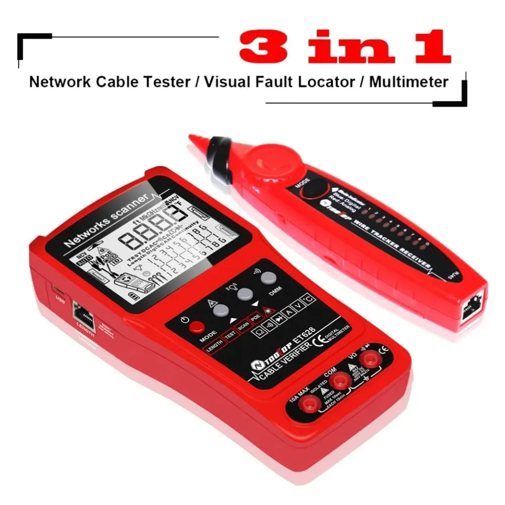 TOOLTOP 3 in 1 Network Scanner Visual Fault Locator Multimeter 600M Length Measure Cable Mapping POE Test Rj45 LAN Cable Tracker