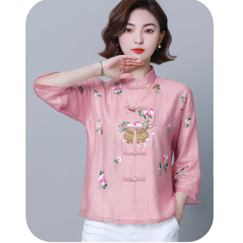 2022 Embroidery Chinese Tops Women Eleganti Loose Shirt Autumn Ethnic Style Tang Suit Coat Female Vintage Harajuku Hanfu Blouse