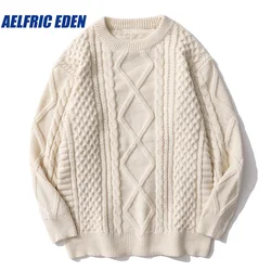 Aelfric Eden Solid Color Woven Pattern Knit Sweater Y2K Streetwear Hip Hop Sweaters Autumn Harajuku Fashion Retro Casual Sweater