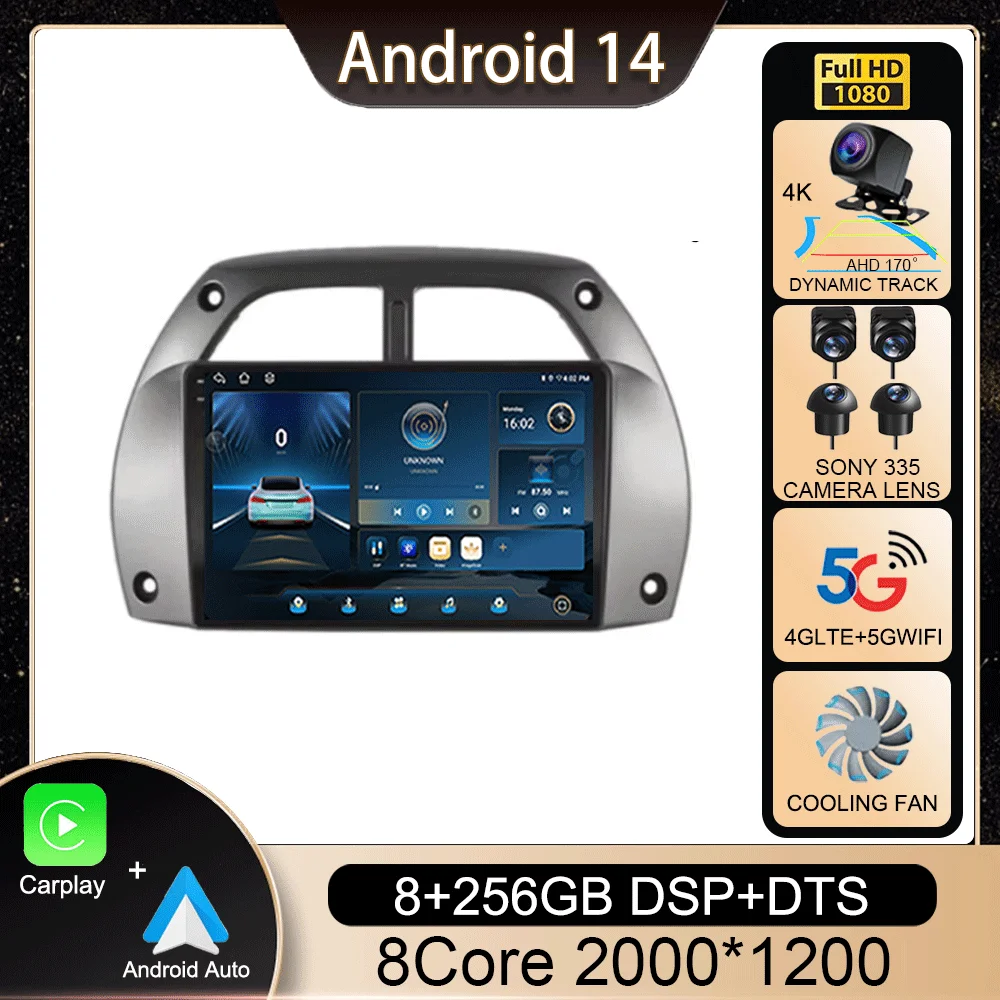 

Android 14 Carplay Car Radio For Toyota RAV4 RAV 4 2001-2006 Navigation GPS Multimedia Video Player Head Unit 4G 2Din Stereo DSP