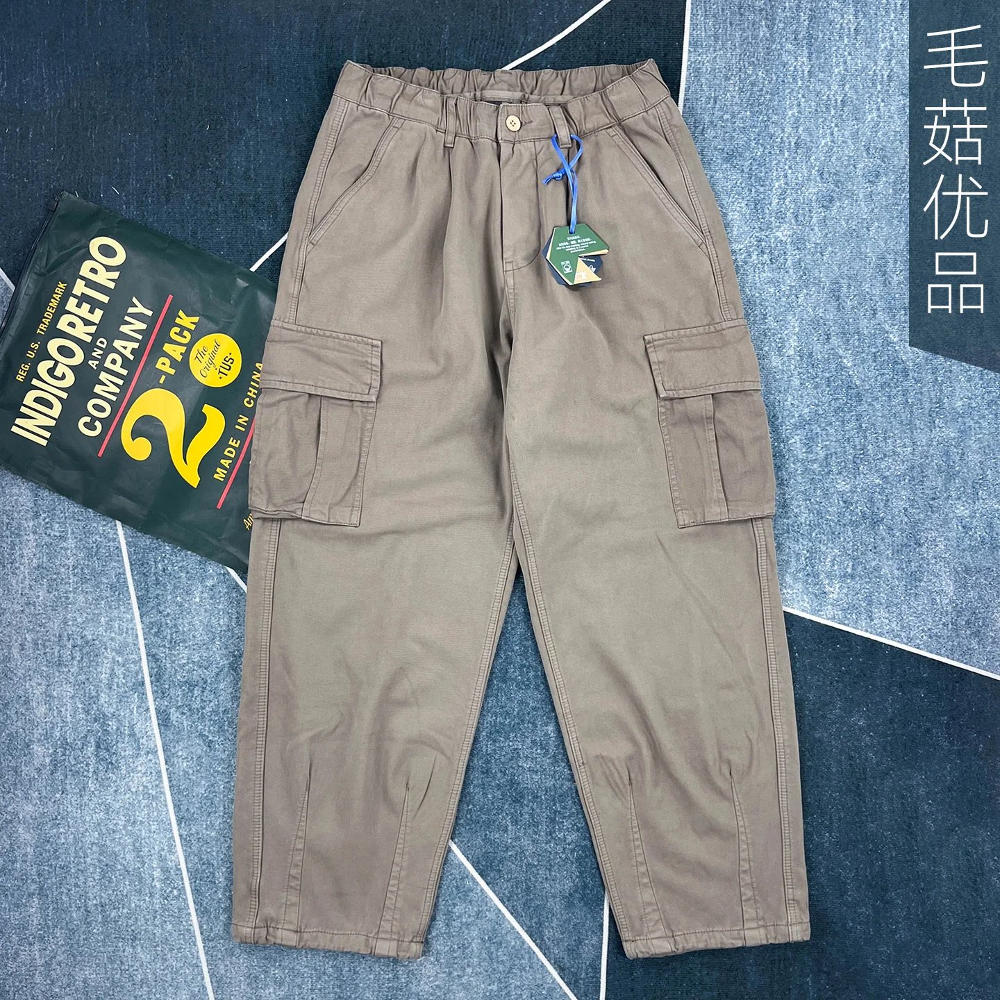 

Heavyweight 100% Cotton Men's Fleece-Lined Warm Cargo Pants with Multiple Pockets Loose Straight Autumn Winter Casual Trousers