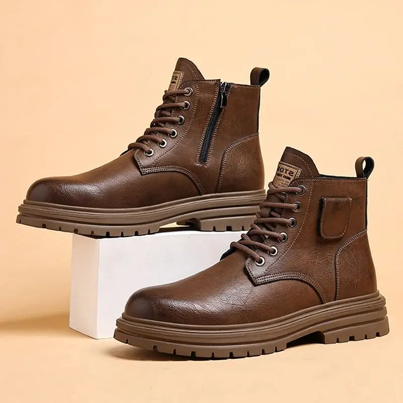 

Retro Men's Warm Men's Leather Shoes High-top Work Boots Outdoor Casual Men's Autumn And Winter Velvet British Style Boots 38-44