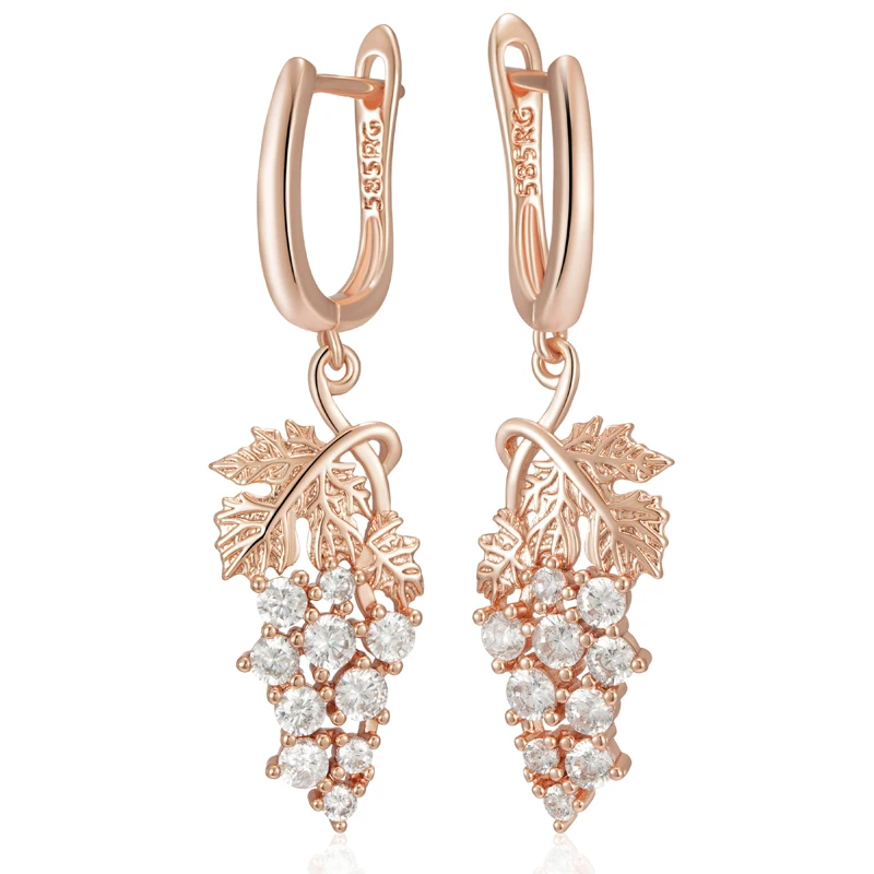 Kienl Hot Full Shiny Natural Zircon Long Drop Earring for Women 585 Rose Gold Color Unique Crystal Grape Daily Vintage Jewelry