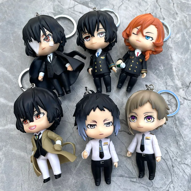 Bungo Stray Dogs Anime Keychain Atsushi Nakajima Osamu Dazai PVC Anime Figure Bag Pendant Cute Doll Keyring Decor Collector Gift