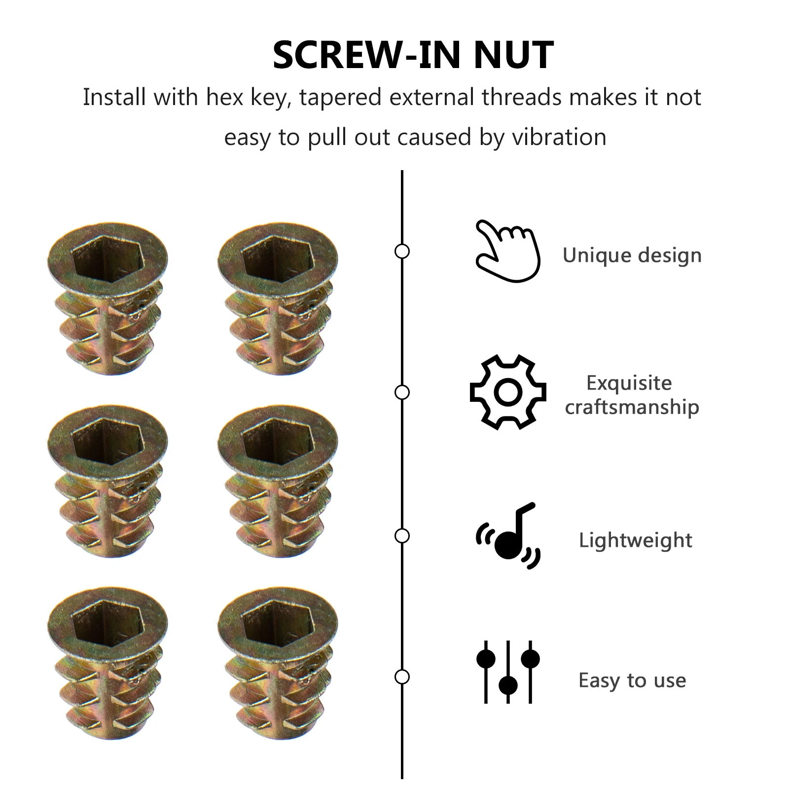 

100pcs Nut Insert Zinc Alloy Hex Socket Screw For Wood Furniture Hardwood Fastening Wood Bolt Inserts Socket Screw Inserts