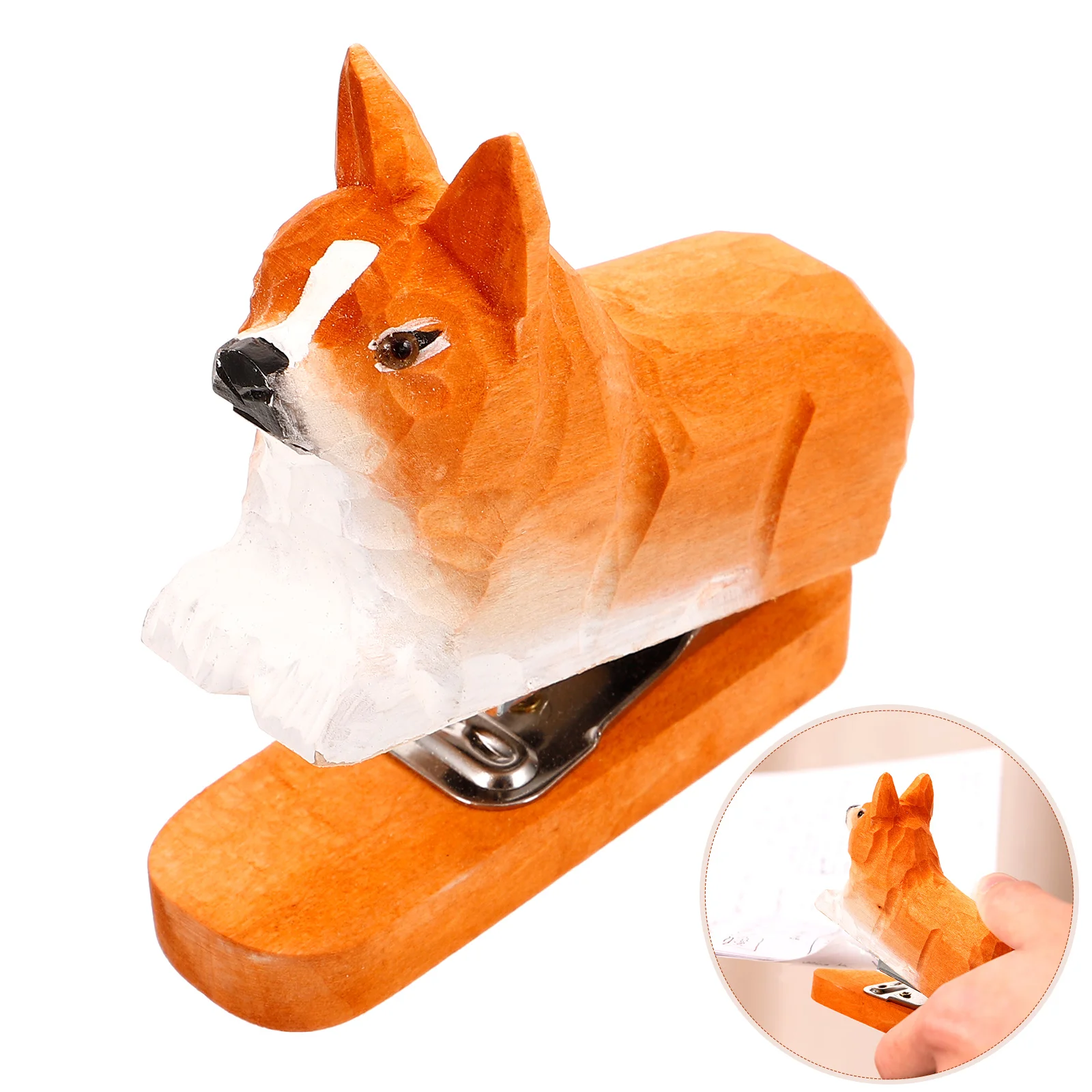 Wooden Stapler Adorable Hand Handheld Desktop Dog Shaped Animal for Home Stapling Tool