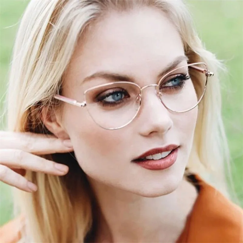 New Women Glasses Cat Eye Anti Blue Light Radiation Protection Eyeglasses Female Small Frame Eyewear Metal Girls Reading Glasses