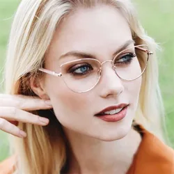 New Women Glasses Cat Eye Anti Blue Light Radiation Protection Eyeglasses Female Small Frame Eyewear Metal Girls Reading Glasses