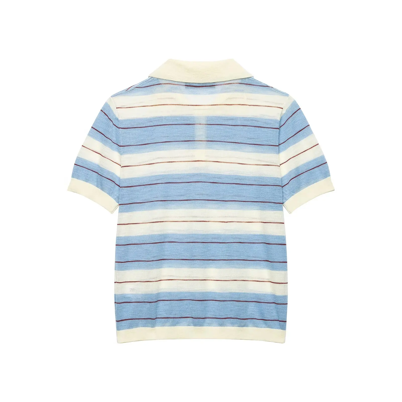 KONDALA Chic Summer 2026 Blue Striped Women Knitwear Knit Fashion Polo Straight T-Shirt Casual Turn-down Collar Female Sweaters