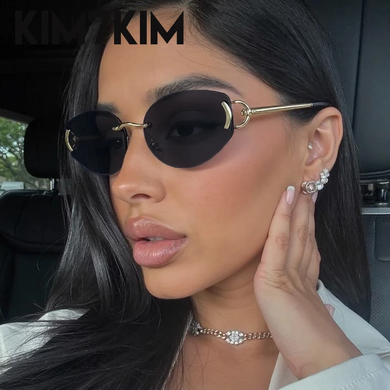 

Small Frame Oval Rimless Sunglasses Women 2025 Luxury Brand Vintage Round Sun Glasses For Ladies Fashion Eyewear UV400 Shades