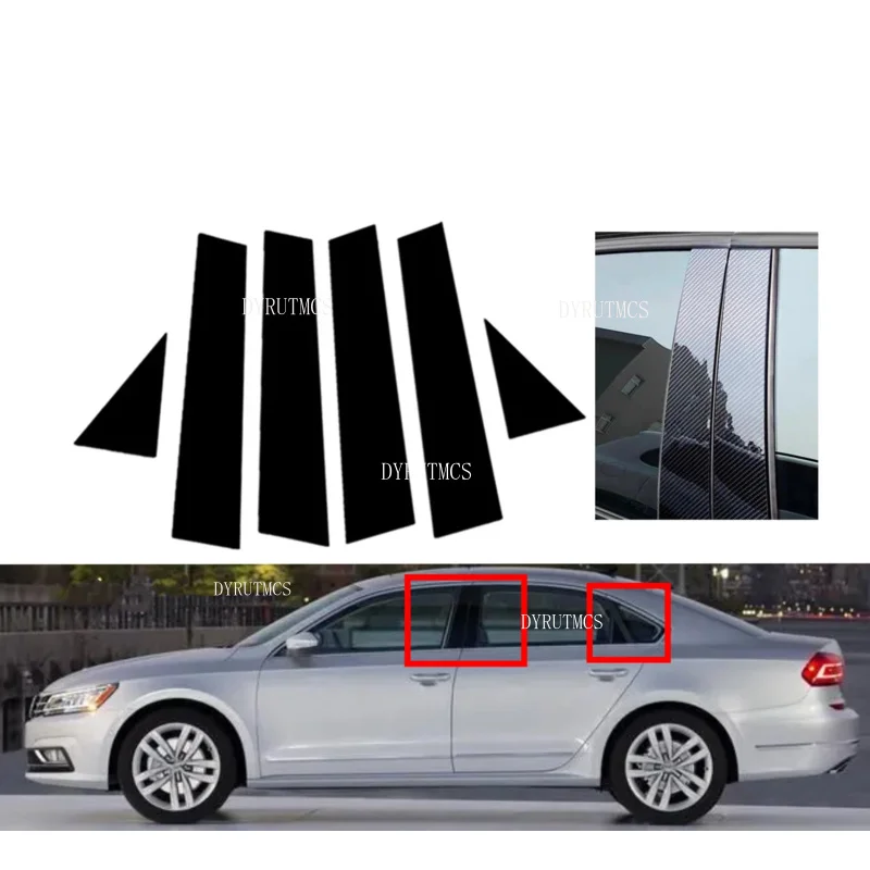 6pcs Glossy Black Silvery  Trim Pillar Posts  Fit For VW Passat 2011-2018 2017 2016 Door Side Cover Decoration Stickers Set