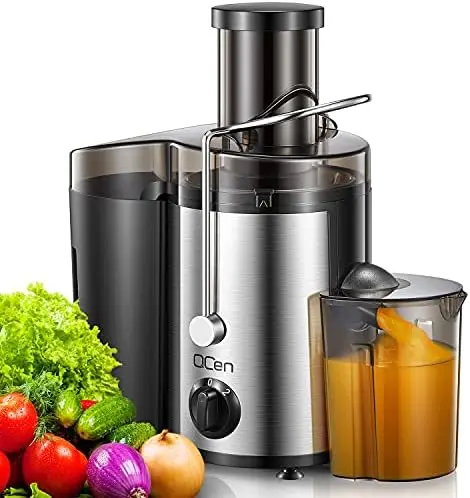 

Qcen 500W Juicer Machine – Wide 3" Feed Chute, Stainless Steel, BPA-Free, Easy Clean (Black)