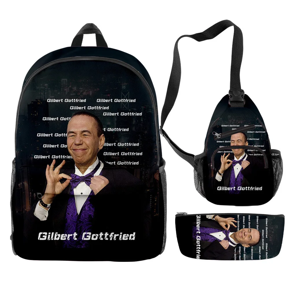 

Hip Hop Popular Funny Gilbert GOttfried 3D Print 3pcs/Set pupil School Bags Travel Laptop Backpack Chest Bag Pencil Case
