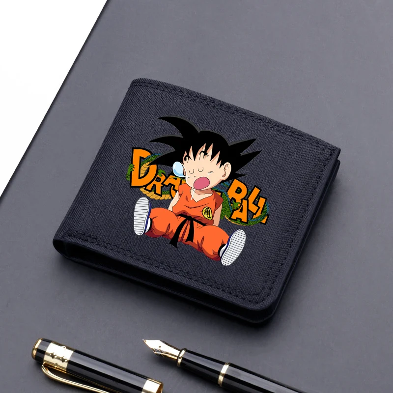 Cartera cuadrada de nailon con diseño de Dragon Ball para hombre, con estampado de personajes de anime, clip para billetes, elegante, portátil, multifunción, tarjetero, bolsa de dibujos animados